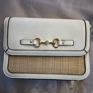 Anne Klein crossbody bag. Straw and white leather. Gently used.